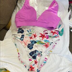 Mynah Purple Bikini Top with Floral Bottoms